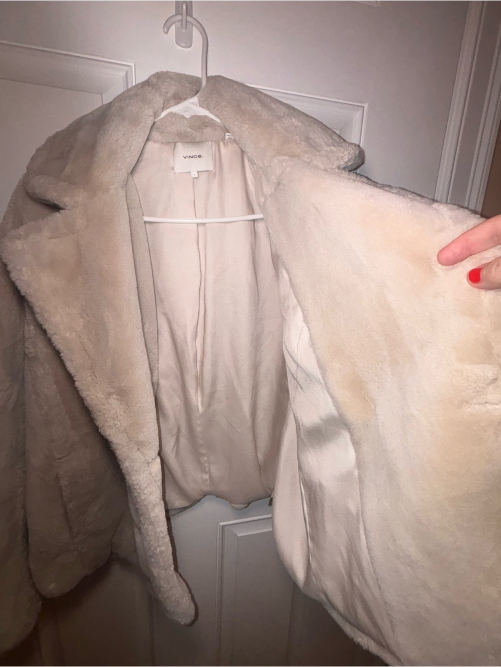 Vince Faux Fur Teddy Jacket Cream Double Breasted Machine Wash Cozy Luxe Large - Picture 5 of 10